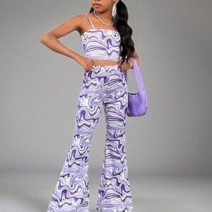 Tween girls full printed crop top & flared pant set New
